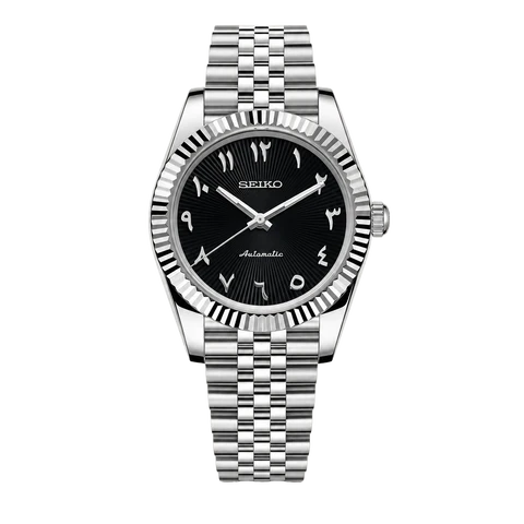 Seiko Mod Datejust black sunburst Arabic dial