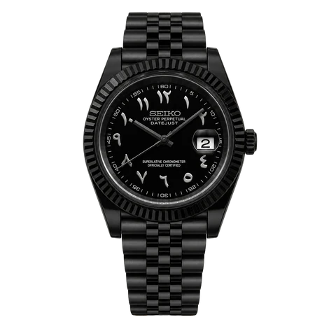 Seiko Mod Datejust black PVD Arabic dial