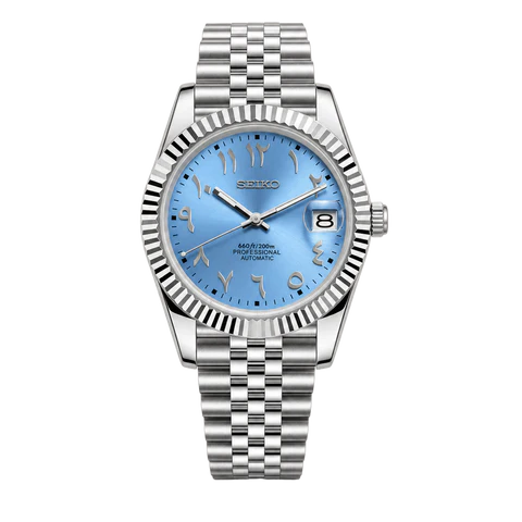 Seiko Mod Datejust sky blue Arabic dial