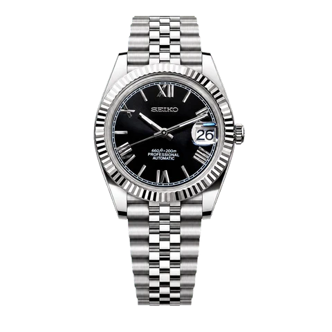 Seiko Mod Datejust black Roman dial