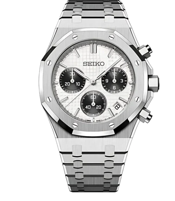 Seiko Mod Royal Oak silver chronograph